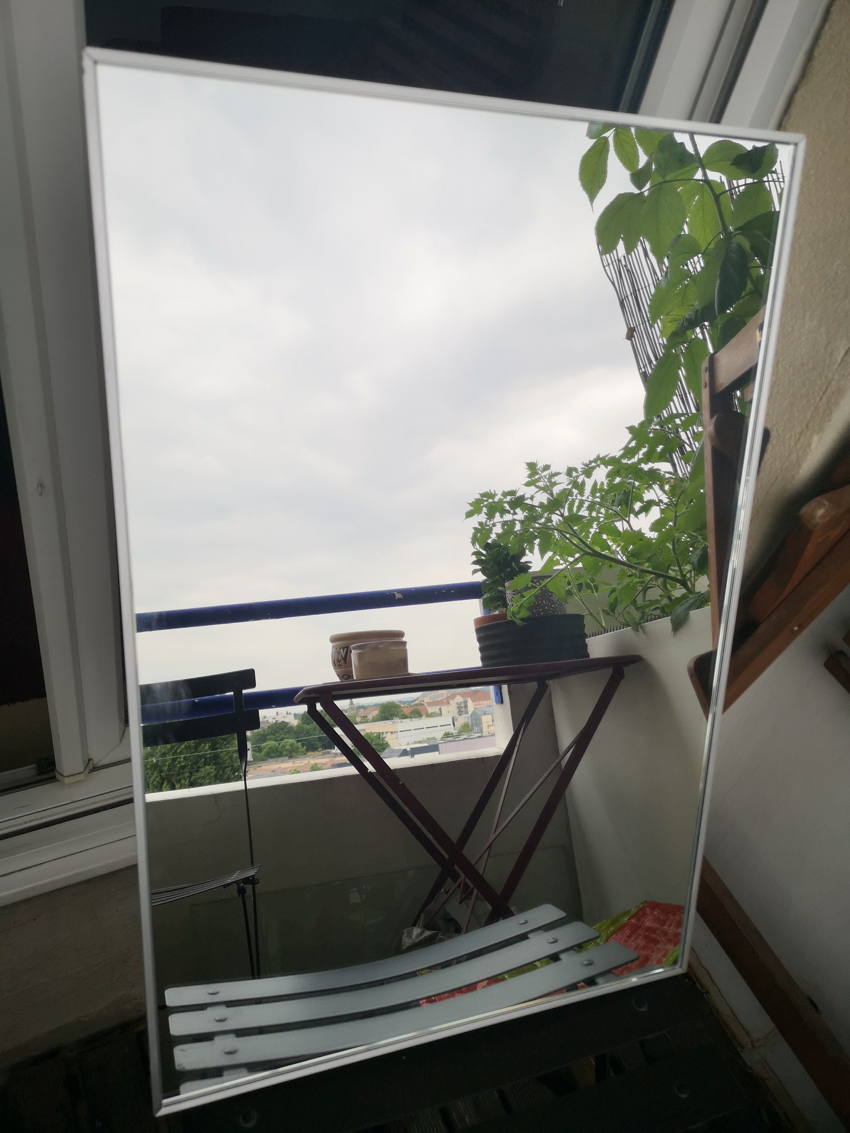 Mirror frame in gray brushed aluminum - 1980s 60x40cm