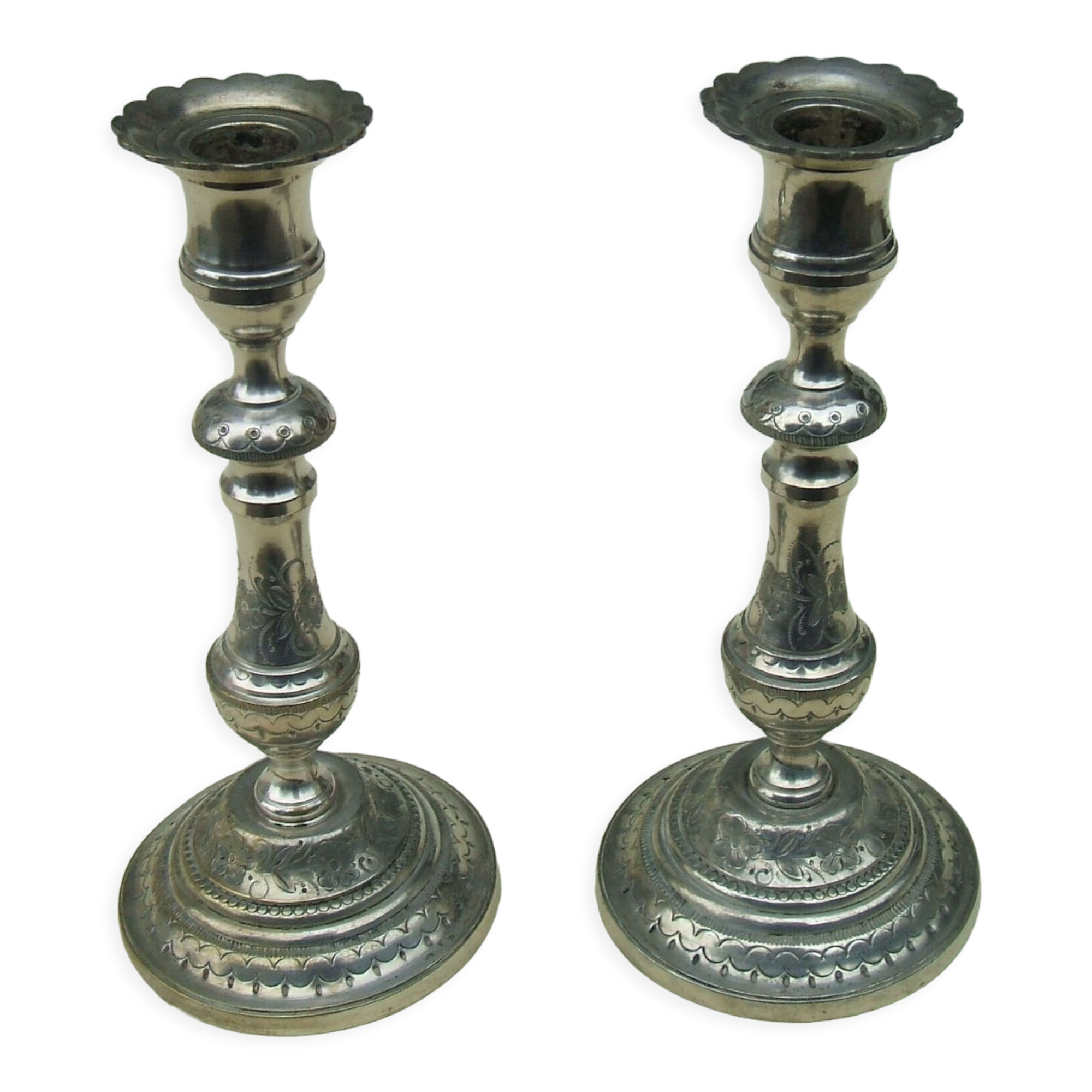 Pair of silver bronze candle holders