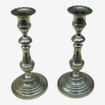 Pair of silver bronze candle holders