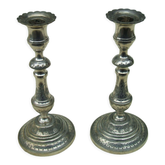 Pair of silver bronze candle holders
