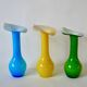 trio of designer vases in yellow, green and blue opaline from the 60s