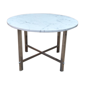 Round coffee table chrome metal and marble 1970