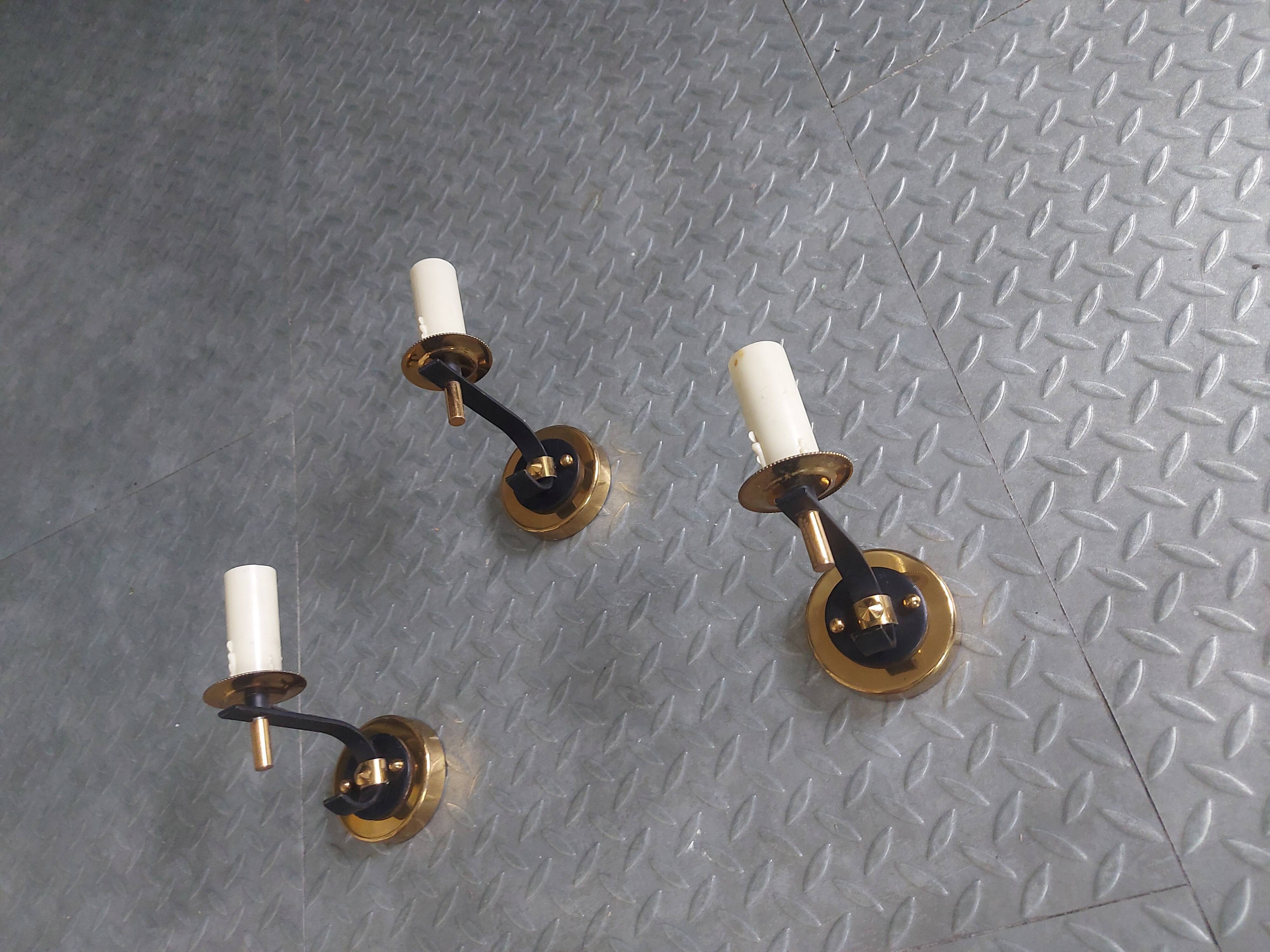 3 brass sconces with lampshade, 50