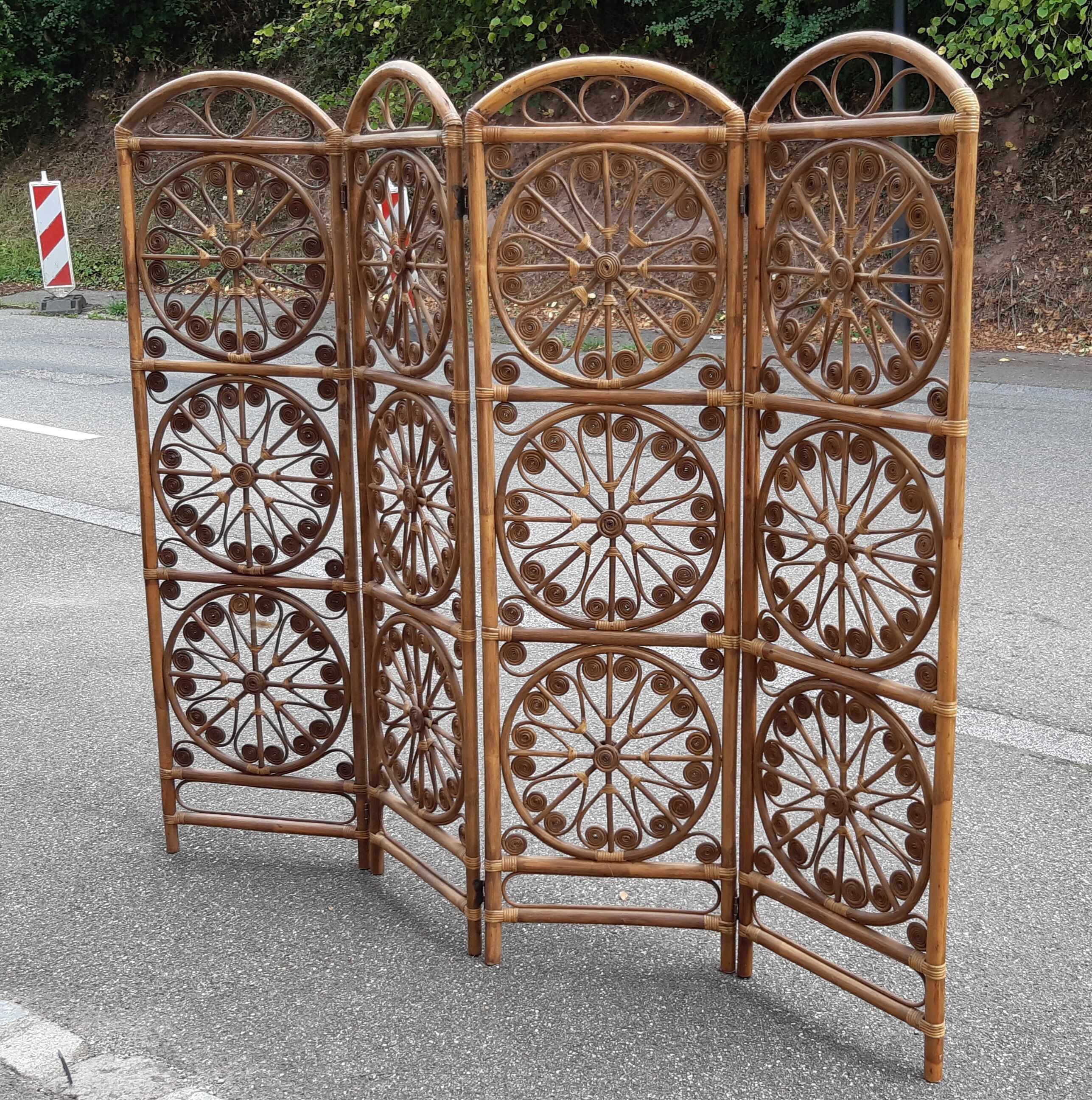 Rattan and bamboo peacock screen 1970