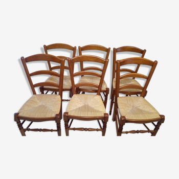 6 straw wood chairs