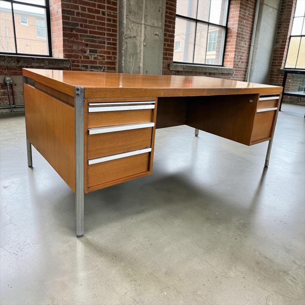 XL vintage wooden desk De Coene 'EFAC M20 Cotribel'