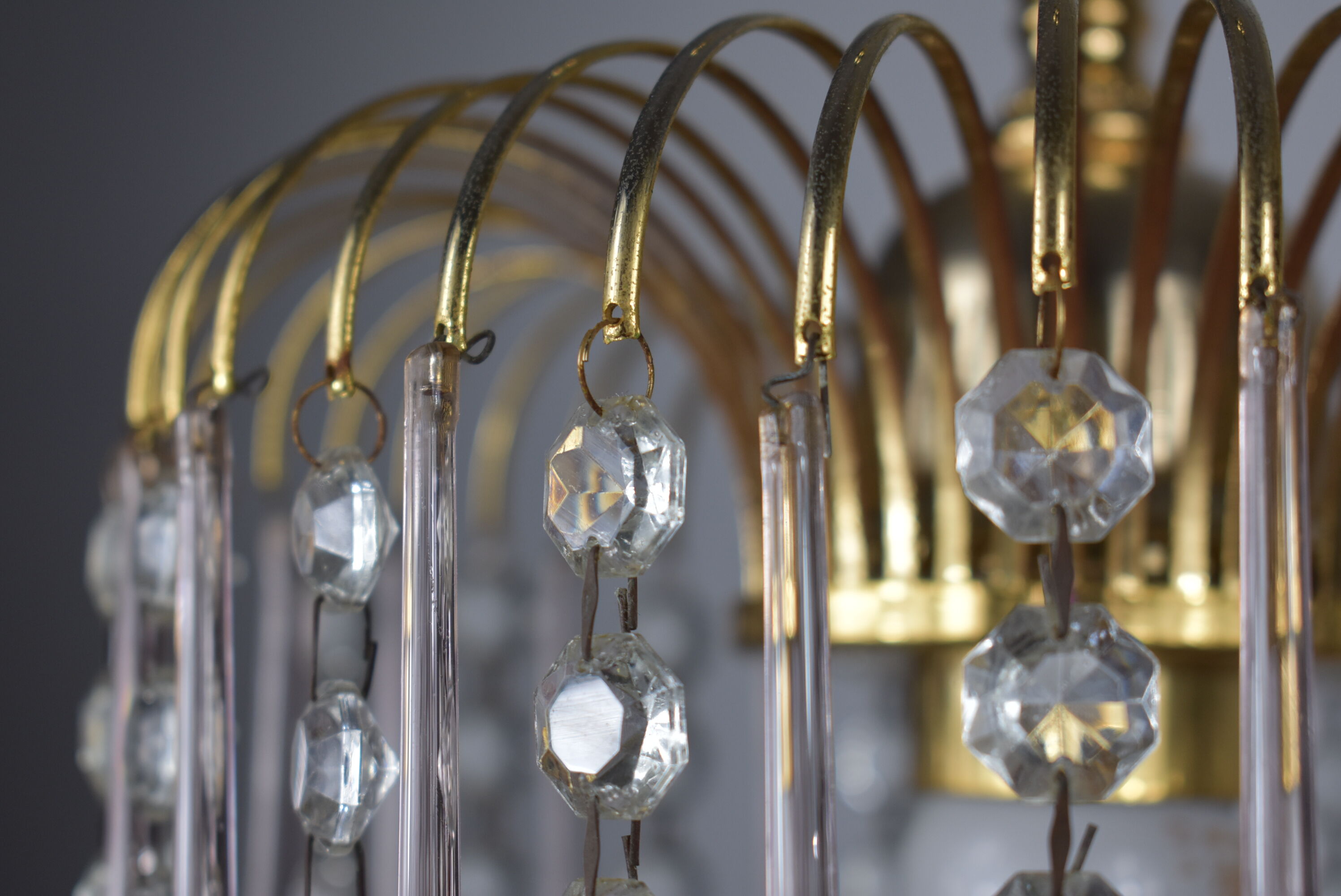 chandelier glass stamps, pink glass drops.