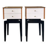 Vintage Retro Mid-Century Oak and Tola Bedside Cabinets by Limelight