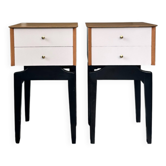 Tables de chevet rétro vintage du milieu du siècle en chêne et en tola par Limelight