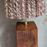 Brutalist lamp Art-populaire in solid wood, wool lampshade