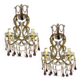 Grandes appliques en verre de Murano perlées de cristal, ensemble de 2,