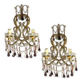 Large Crystal Beaded Murano Glass Sconces Set of 2,