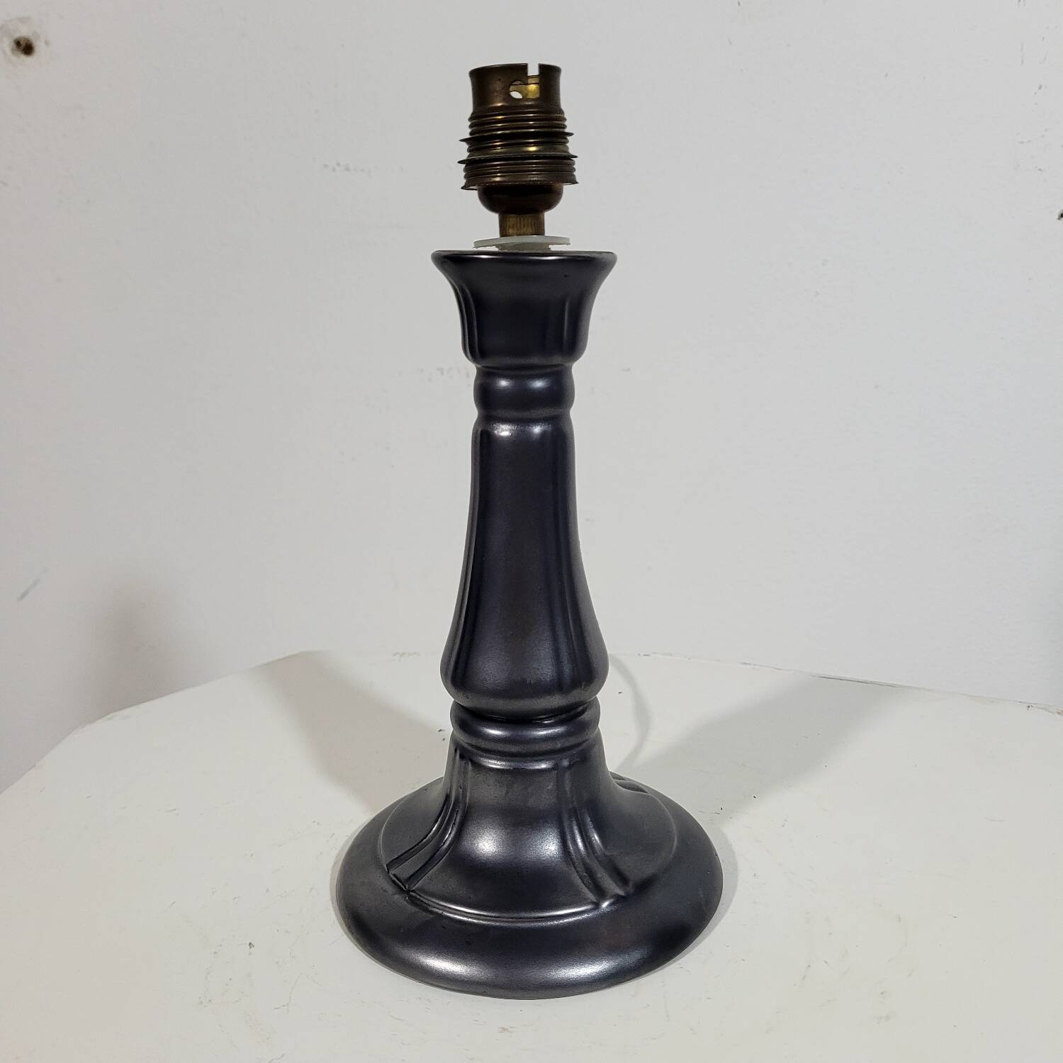 Vintage lamp base in iridescent black ceramic circa 1950