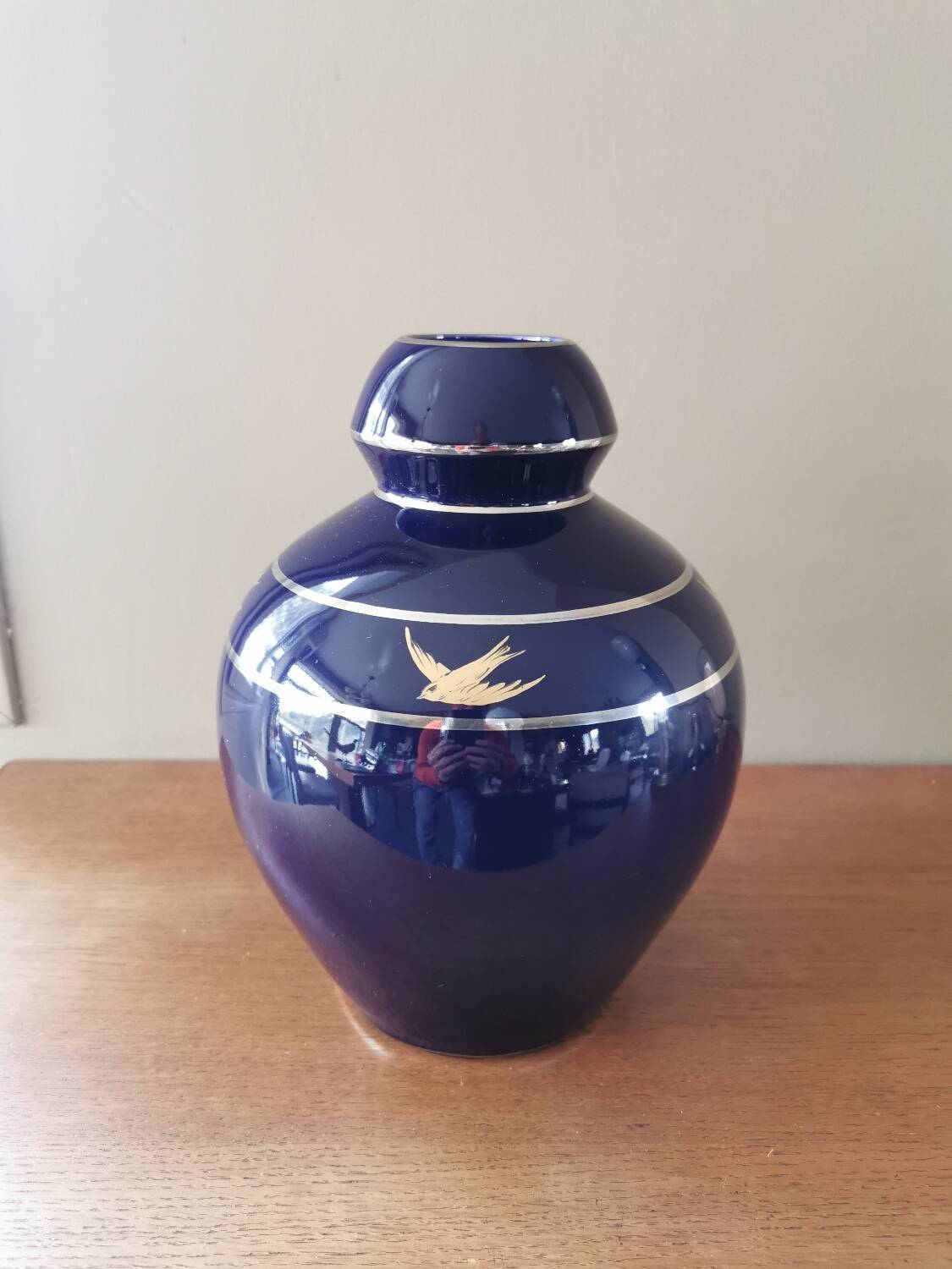 Midnight blue ceramic art deco vase