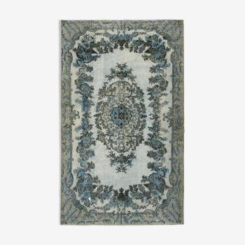 Hand-knotted carved turkish 1970s 198 cm x 323 cm blue carpet