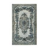 Hand-knotted carved turkish 1970s 198 cm x 323 cm blue carpet