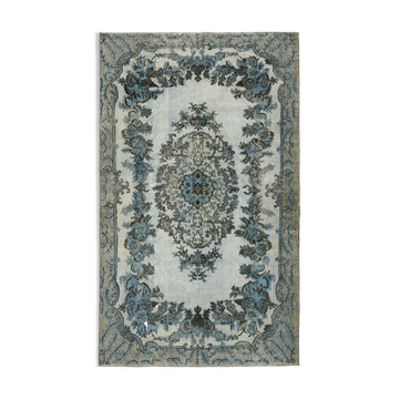 Hand-knotted carved turkish 1970s 198 cm x 323 cm blue carpet