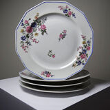 4 flat plates by Bernardaud, Limoges porcelain, floral decoration from the 1920s to 1950s.
