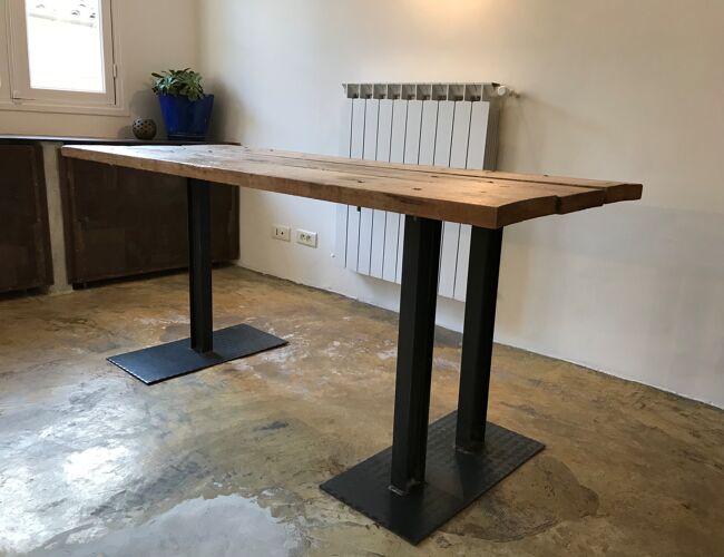 Industrial table solid wood brut, steel legs