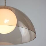 Lampe à suspension italienne en laiton, opaline et plexiglas de l'ère spatiale