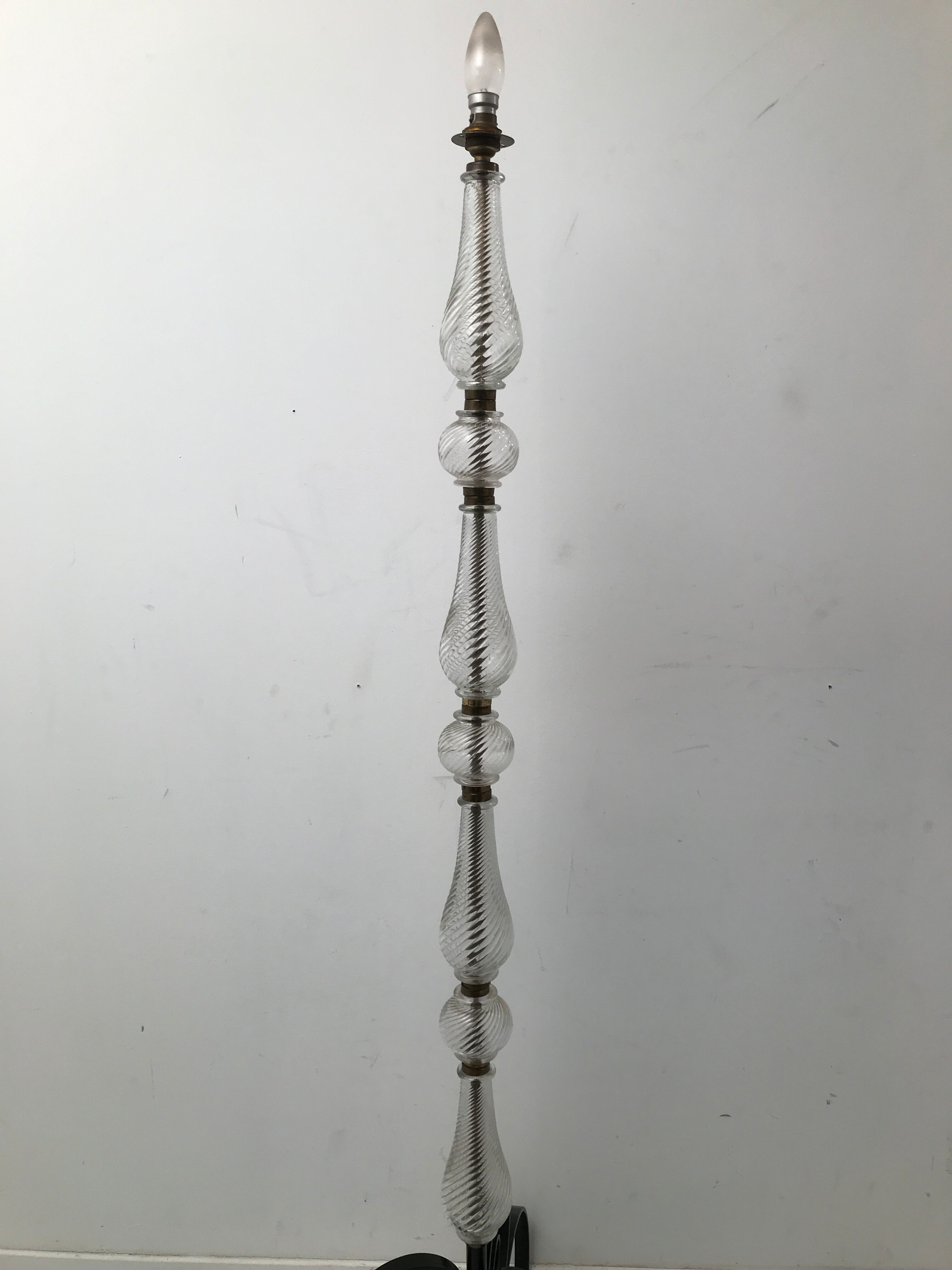 Glass lamp foot and wrought iron