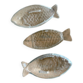 Transparent glass raviers in the shape of a fish
