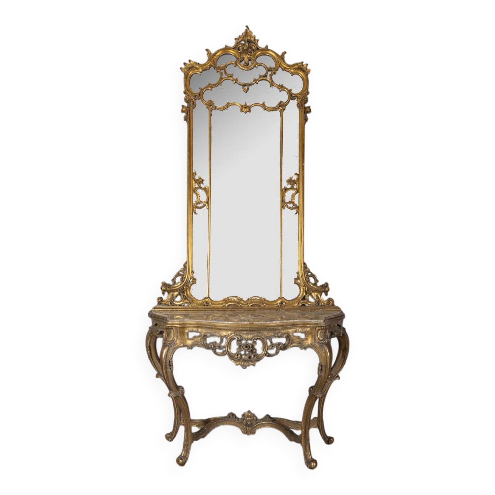 Antique classic console in wood decorated with mirror from the late 19th