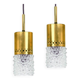 Pair of brass and bubble glass pendant lights by veb narva, 1970s