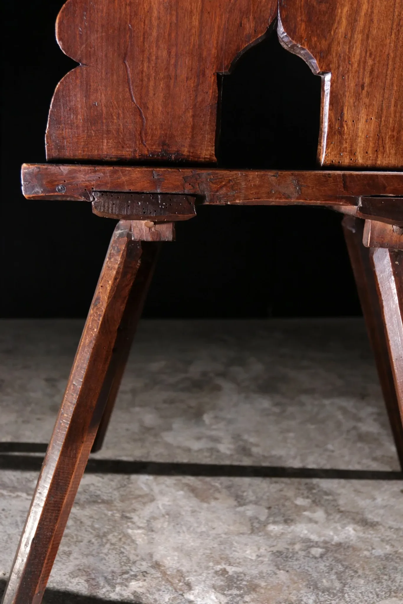 17th century Alpine carved walnut Brettstuhl armchair with grotesque mask