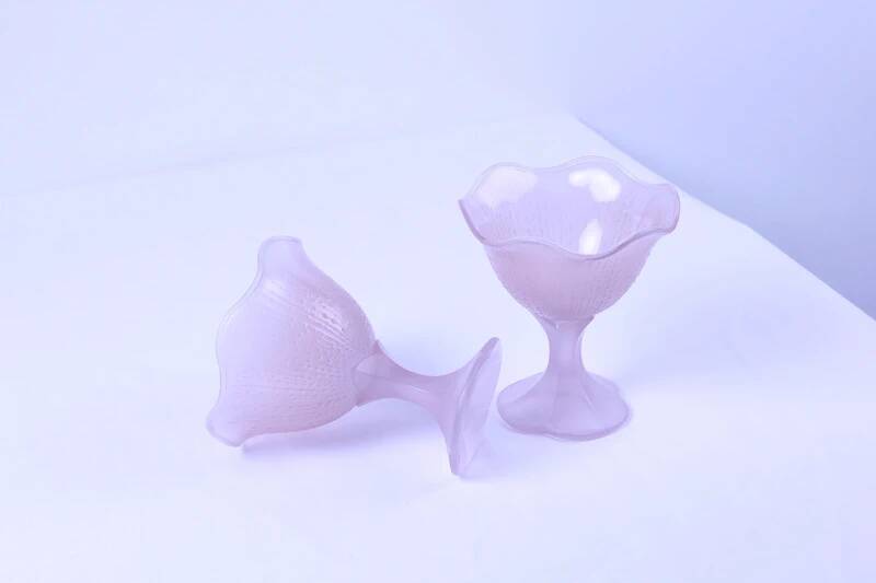 2 frosted pink glass ice cream cups