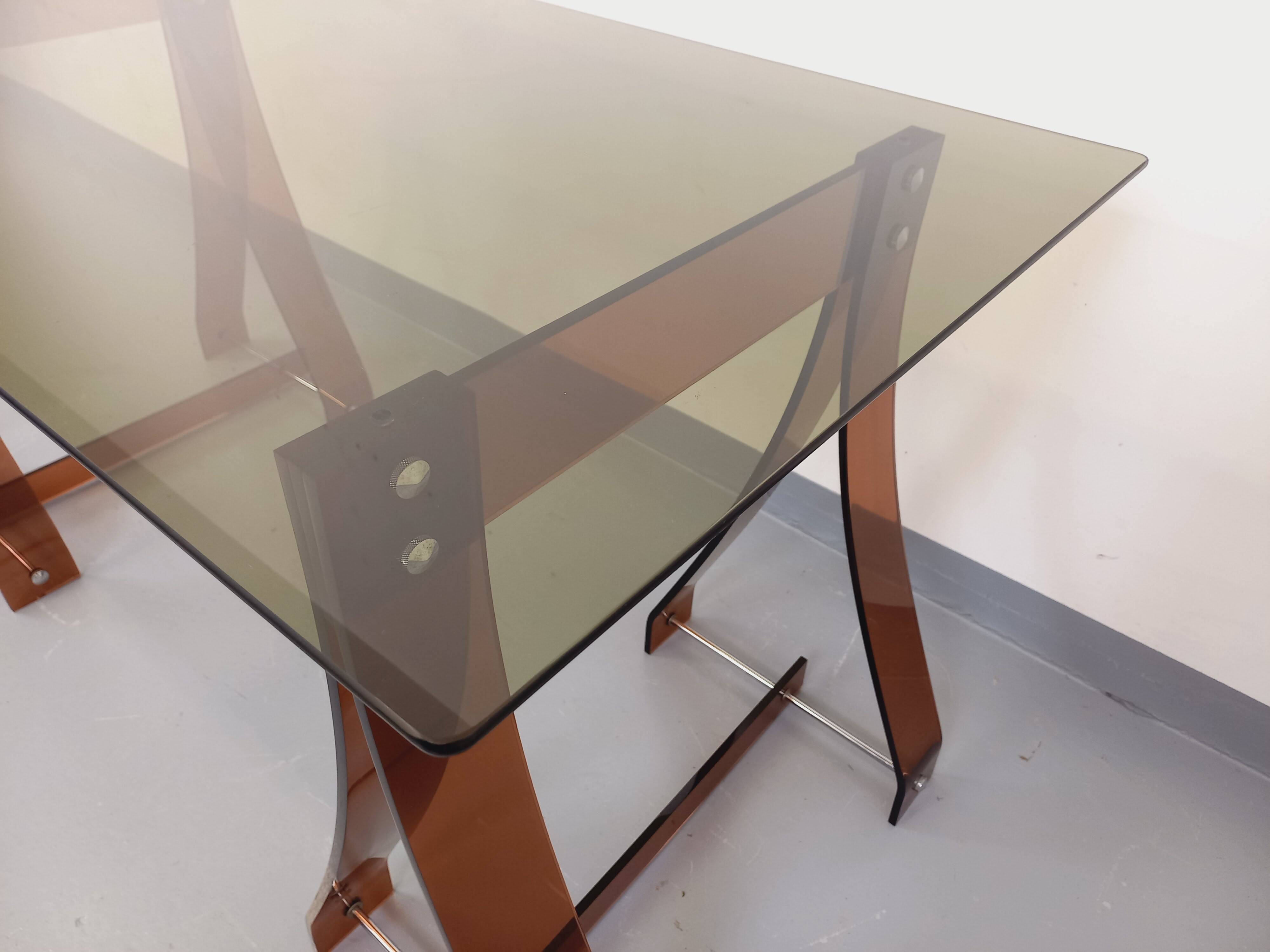 Vintage Marcello Gacita and Pierre Tiberi desk in smoked glass and plexiglass