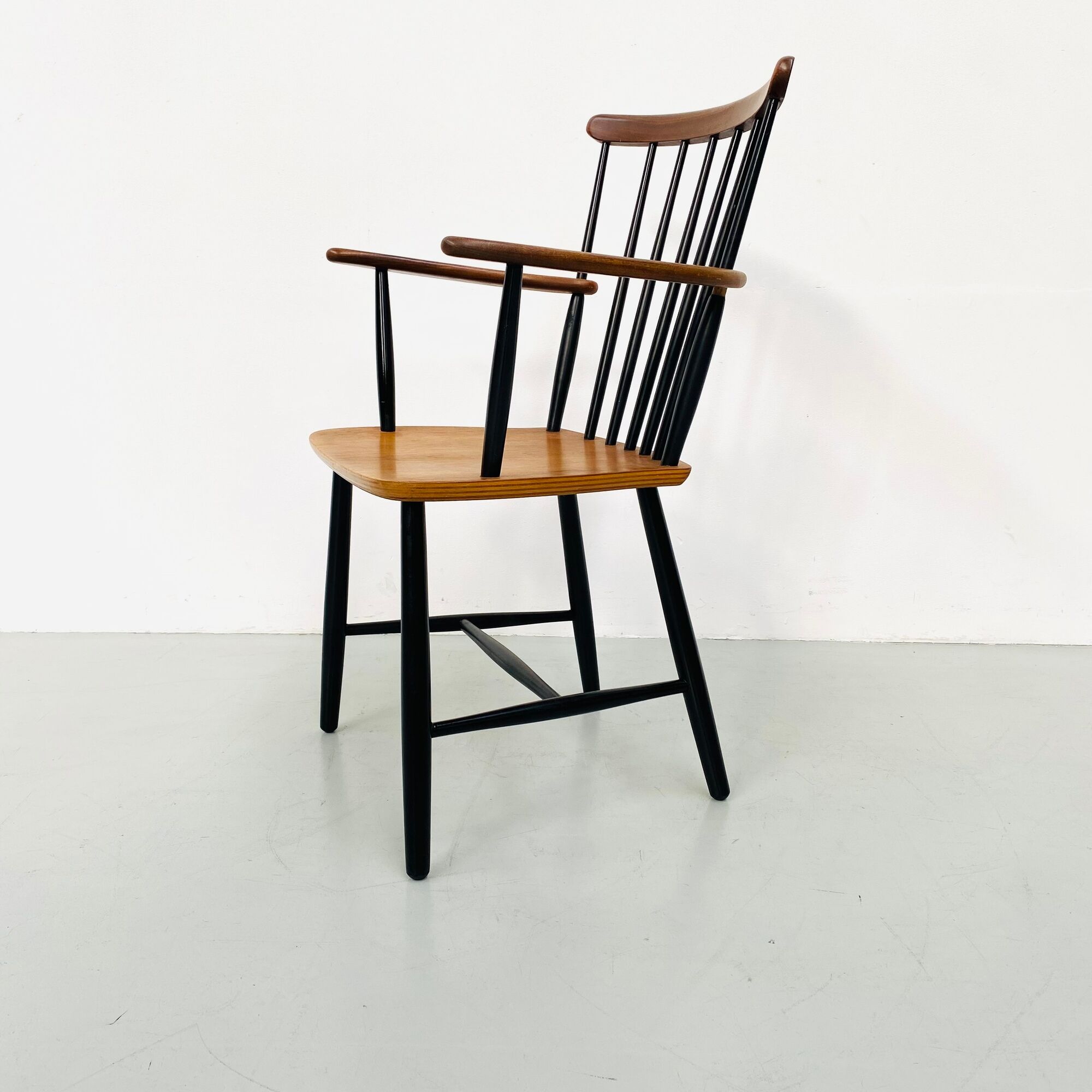 Danish spindle teak armchair, 1950s