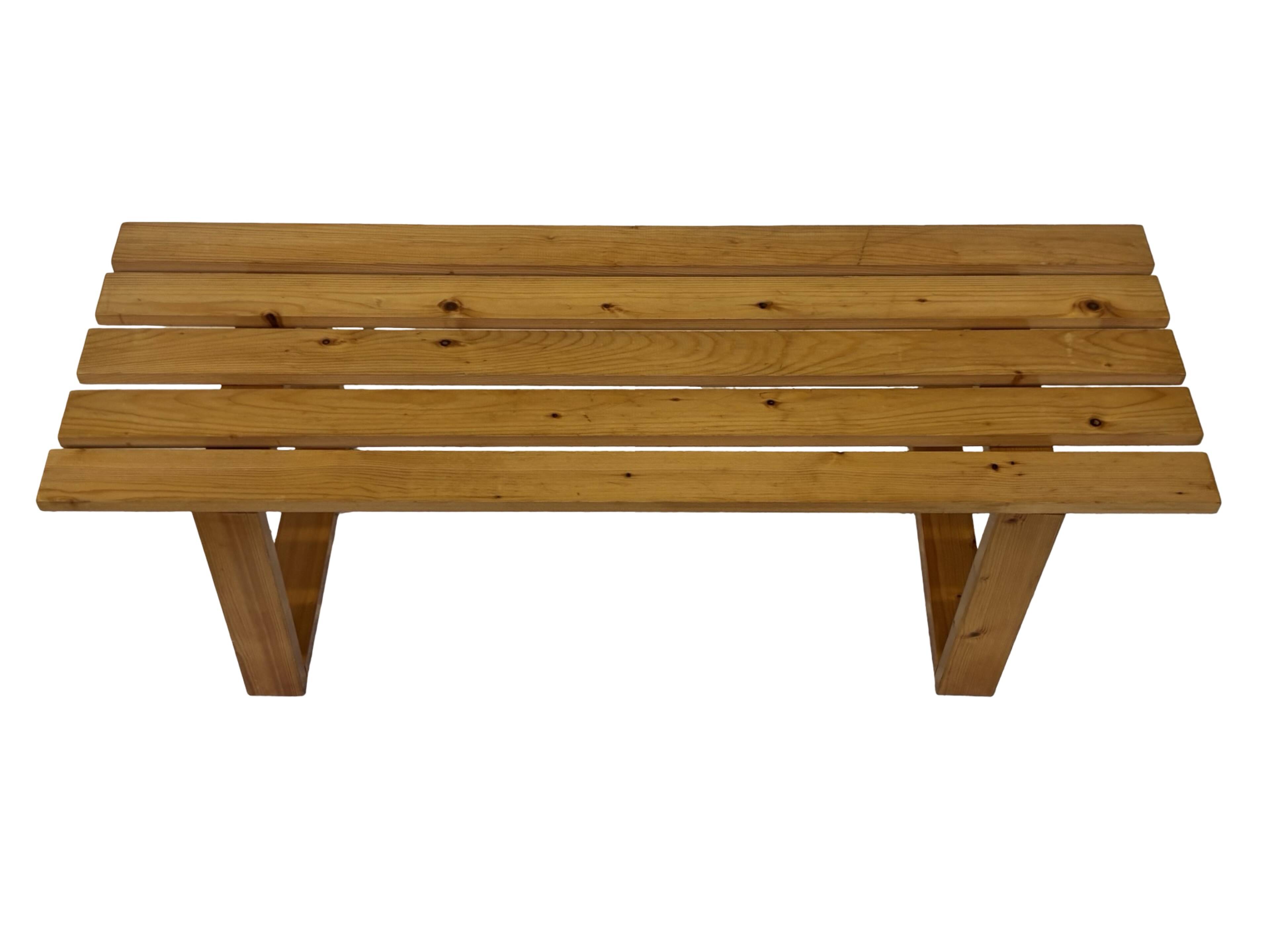 Vintage Scandinavian modern pinewood slatted bench from the 1960's