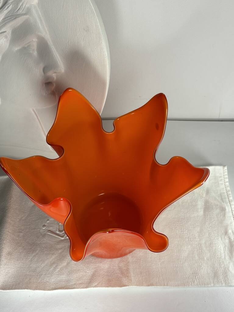 Murano orange handkerchief vase large 1970 Italy