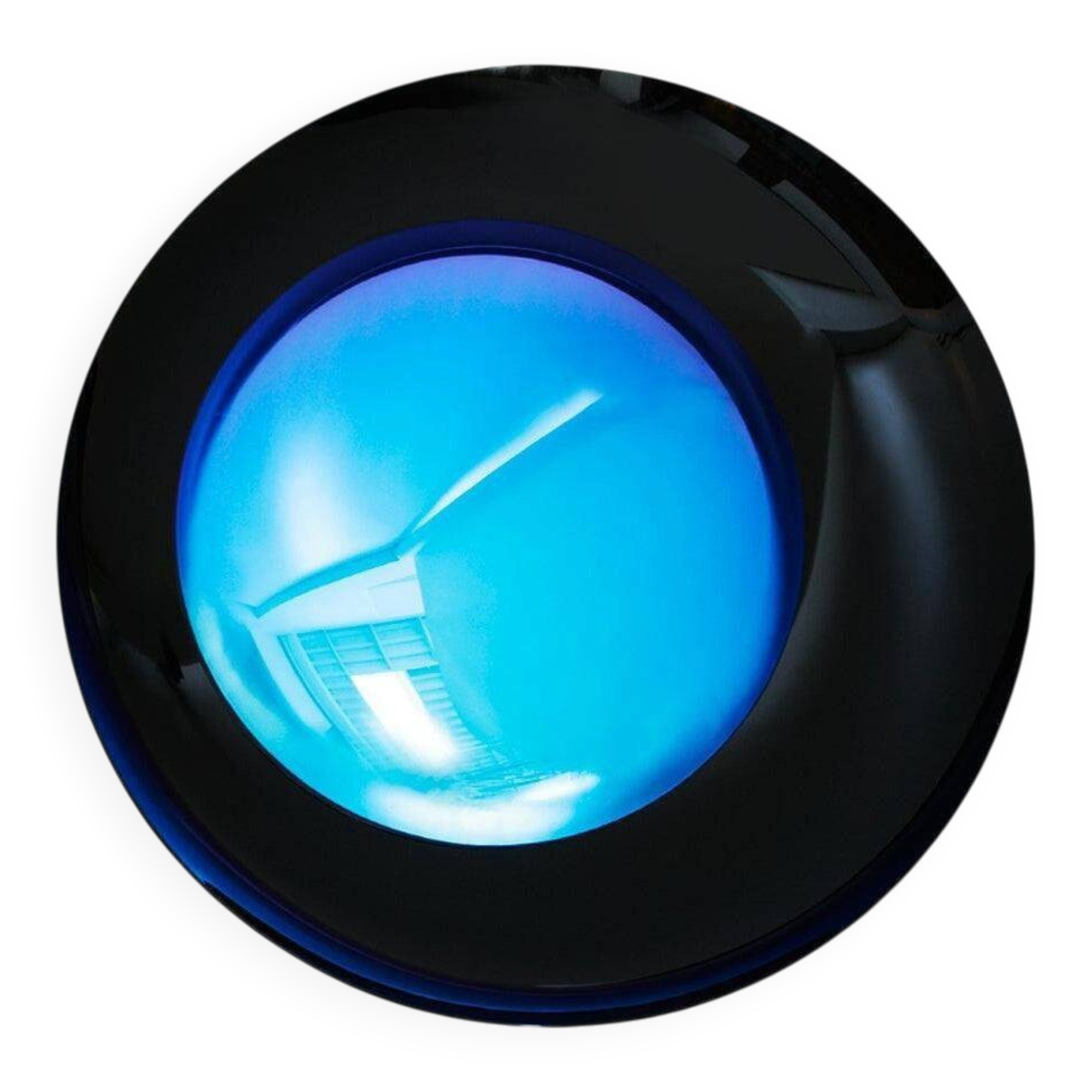 Modern Sculptural Concave Black and Blue Handmade Glass French Mirror