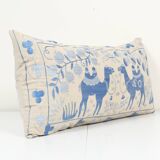 16" x 32" Vintage Animal Suzani Pillow Cover, Camel Patterns Hippie Long Cushion Cover 1960s Handmade