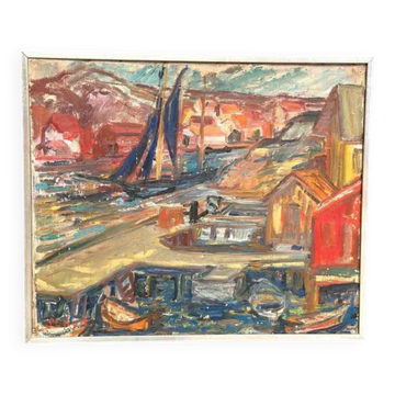 Original Mid Century Swedish Oil On Canvas – “Bohuslän” By Sara‑Lisa Ryd – Vintage & Framed – 48 × 57 Cm