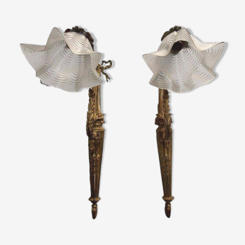 Louis xvi style wall lights in bronze (pair)