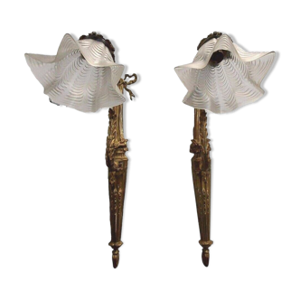 Louis xvi style wall lights in bronze (pair)