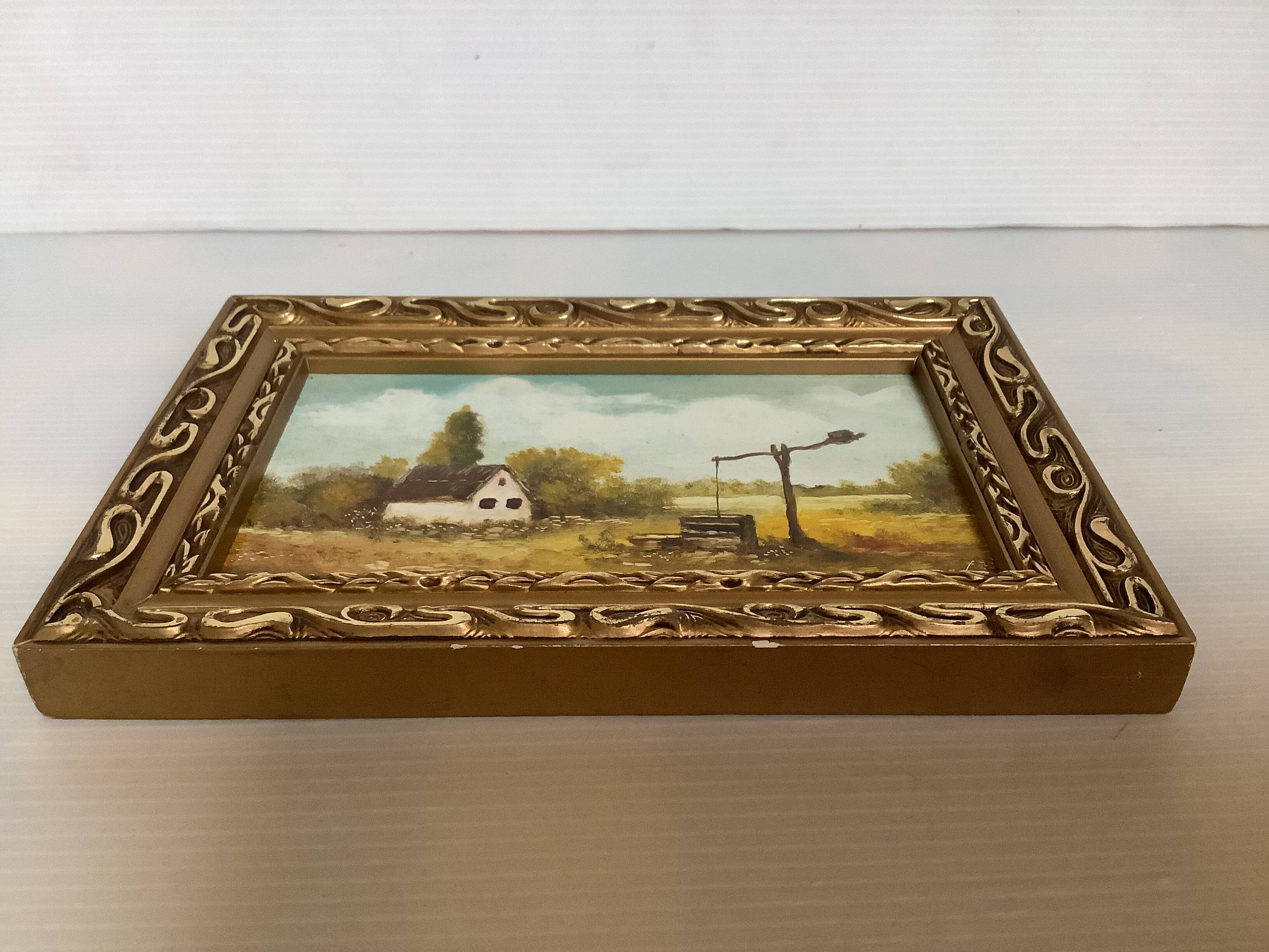 Small landscape painting oil on hardboard