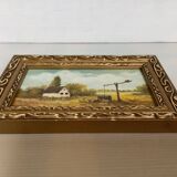 Small landscape painting oil on hardboard