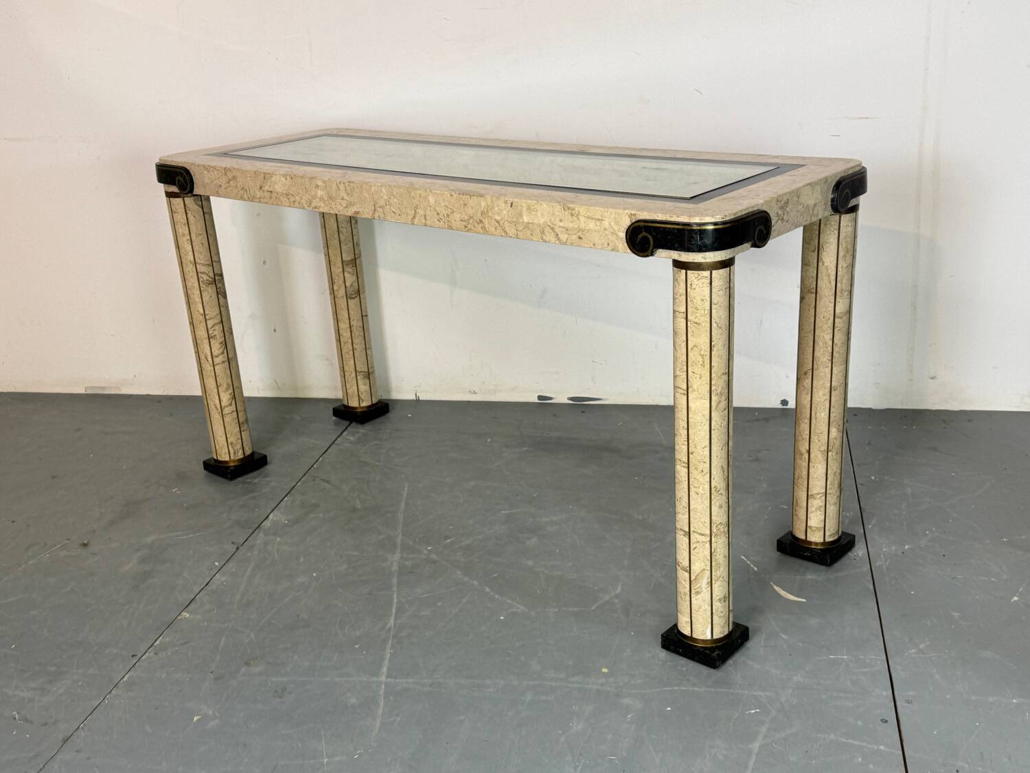 Console d'entrée vintage en travertin et laiton de style italien, années 1980