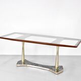 Table à manger italienne du milieu du siècle en acajou, laiton et marbre. Fr