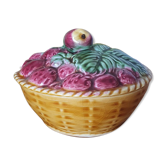 Sucrier fruits fraise, signé sarreguemines france
