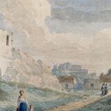 Watercolor painting around 1870 "The ballad" signed with Marie Louise