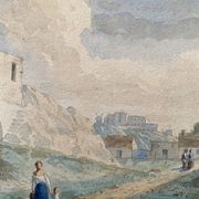 Watercolor painting around 1870 "The ballad" signed with Marie Louise