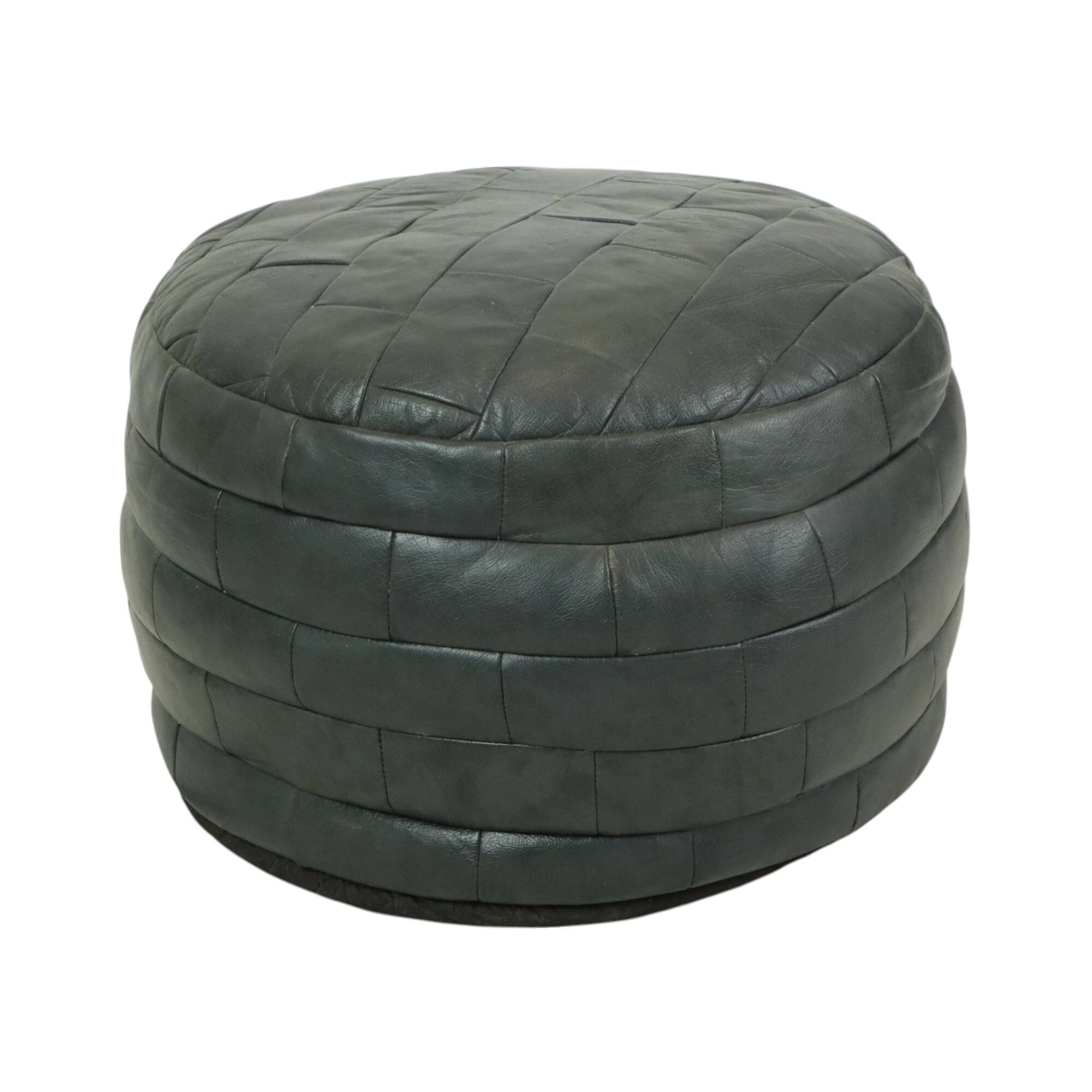Vintage Round Pouf Patchwork Patchwork Faux Leather 49cm