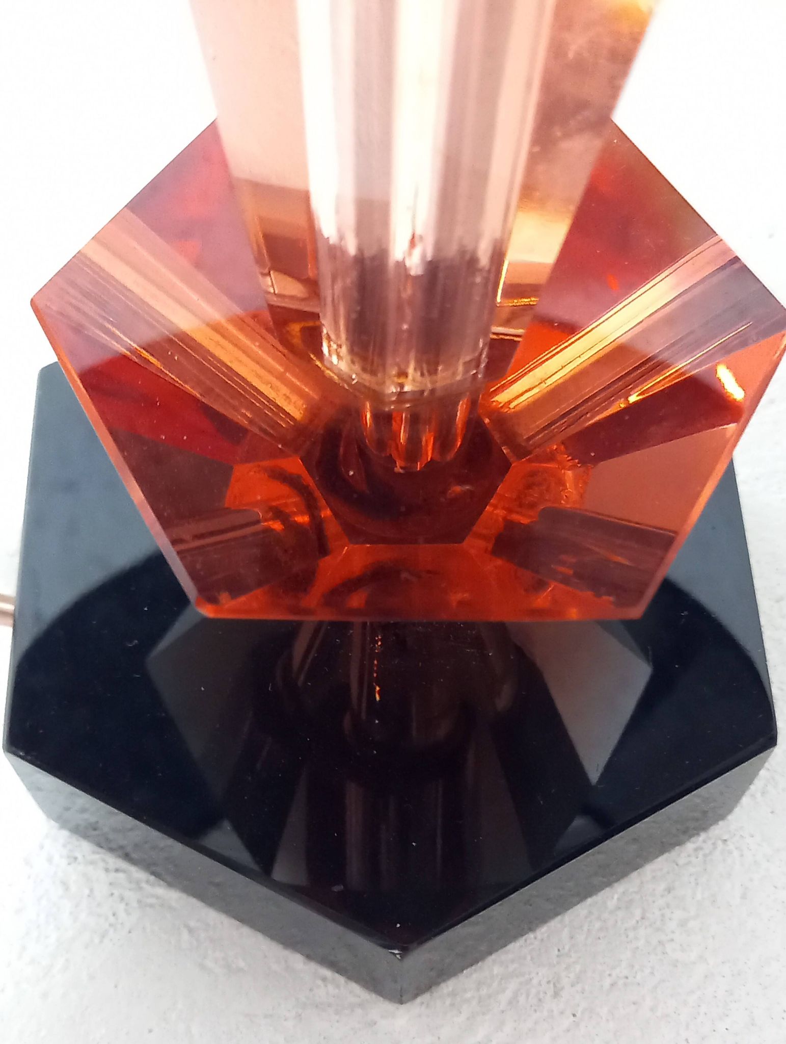 Art Deco style table lamp base in black and pink Bohemian crystal.