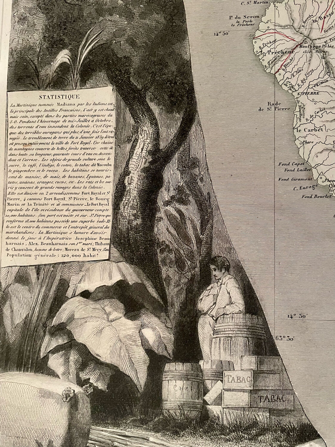 Illustrated map of Martinique and South America 1840