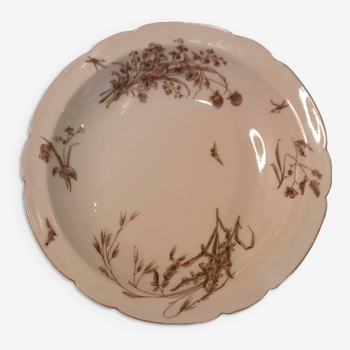 Round serving dish, decorated with flowers and butterflies, Limoges porcelain, vintage Haviland